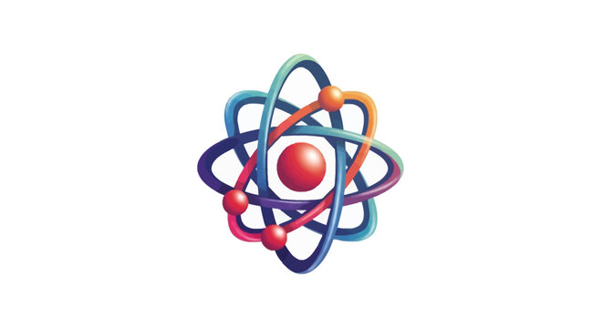 Colorful atom symbol with nucleus.