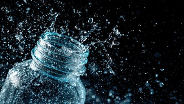 Water exploding from an open jar, captured mid-air