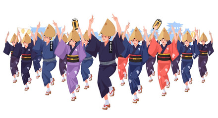 Fototapeta premium Group of Japanese Dancers Performing Traditional Awa Odori
