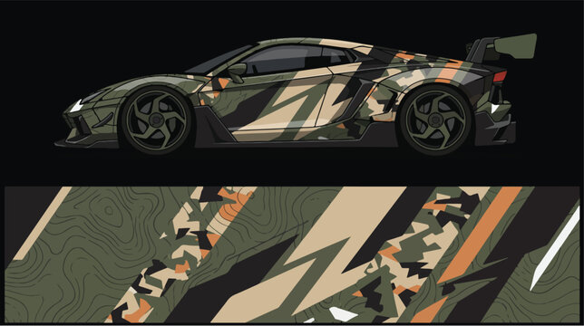 Camo Painted Sports Car Side View 1.