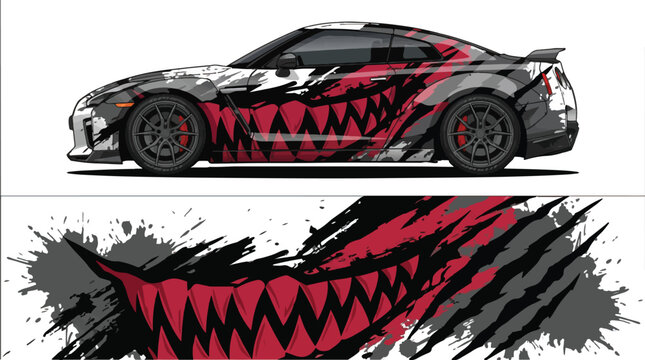 Car with shark tooth design decal.