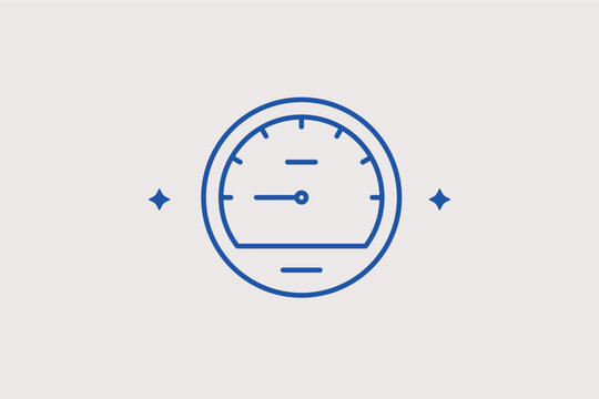 A dashboard speedometer gauge line icon for vehicle speed tracking and performance monitoring interfaces. Vector illustration for digital dashboard applications and driving telemetry software.