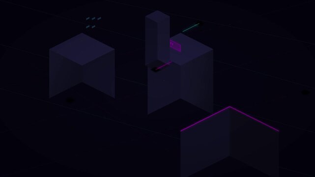 cyberpunk isometric city street 3d neon background