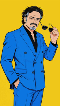 Stylized Portrait of Sophisticated Male in Bright Blue Suit