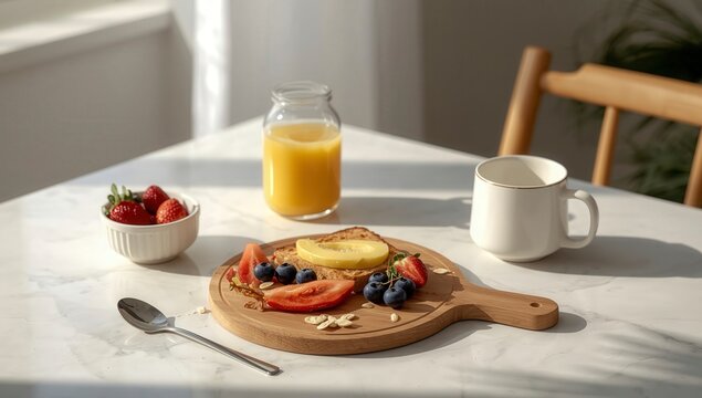 Desayuno apetitoso con pan, queso blanco, fruta fresca, crepes y bombones, comida fresca y deliciosa en mesa de postres