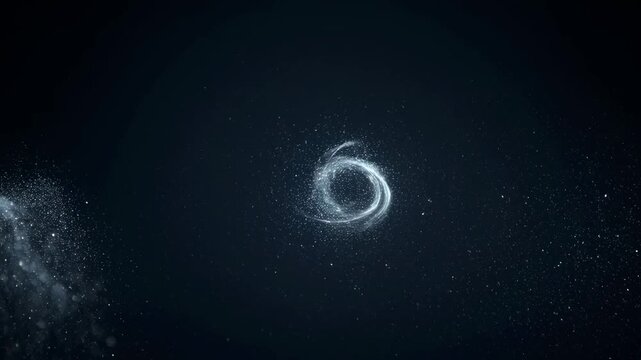 The sequence of images captures the formation and evolution of a galaxy over time. It begins with a sparse distribution of stars within a dark sky, gradually revealing a more defined spiral structure