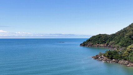 Fototapeta premium Aerial View of Lush Daintree Rainforest Headland Meeting the Coral Sea