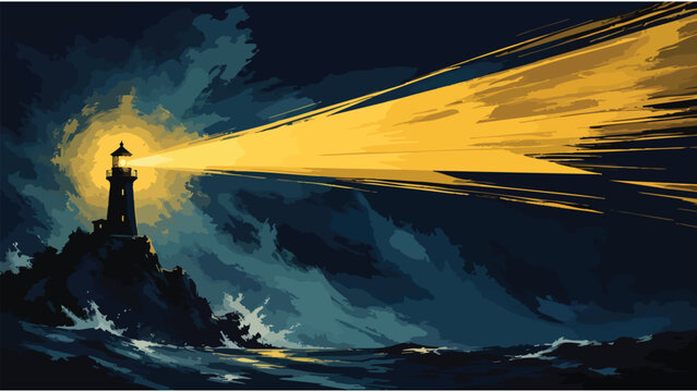 Lighthouse Guiding Ship Through Stormy Seas, Safety Beacon for Navigation