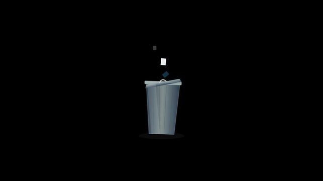 corporate trash can emoji shaking on black background