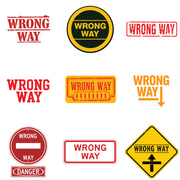 Set of colorful wrong way road traffic signs Vector, illustration
