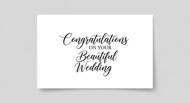A wedding congratulations card with elegant script lettering, expressing well wishes for a beautiful union
