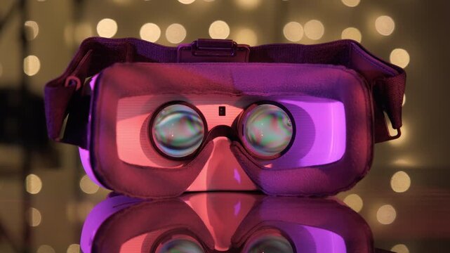 Refraction of light VR glasses, cyberspace virtual reality, headset on abstract background on mirror surface