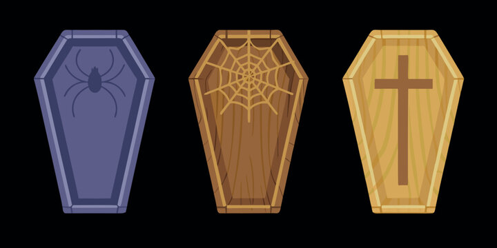 stylized coffins with halloween decorations top down view