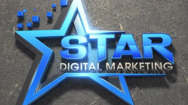 The modern metallic blue star-shaped logo with digital pixel accents on the left side symbolizes innovation and technology.