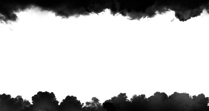 Dark smoke plumes billow across the top and bottom borders of this dramatic photograph creating a natural frame effect that allows for creative composition and central focus for graphic designers.