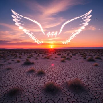 Angel Wings Number 444 Over Desert Sunset.