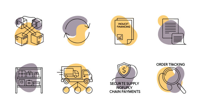 Physical therapy equipment icons set, medical rehabilitation tools for recovery. 8 vector illustrations of wheelchair, walker, treadmill, and prosthetic leg