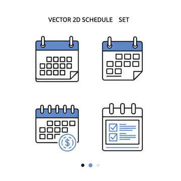 Vector 2D Schedule Calendar Icons.