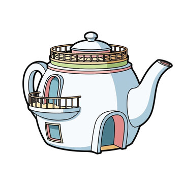 Whimsical Teapot House Cartoon Illustration.