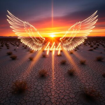 Angel Wings Number 444 Sunset Desert Landscape.