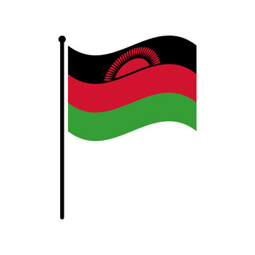 National flag of Malawi. Malawi flag computer digital vector illustration icon design. Fluttering flagpole flag.