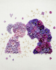 Obraz premium Floral Typography “Mother” Made with Purple Flowers on Soft Background