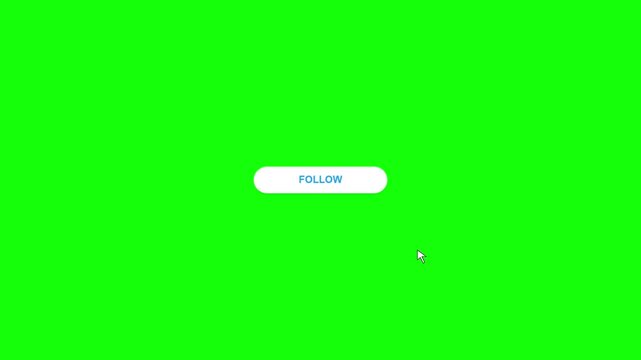 clean social media follow button click on green screen