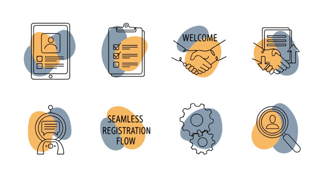 Physical therapy equipment icons set, medical rehabilitation tools for recovery. 8 vector illustrations of wheelchair, walker, treadmill, and prosthetic leg