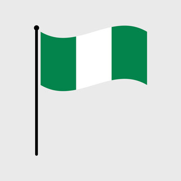 National flag of Nigeria. Nigeria flag computer digital vector illustration icon design. Fluttering flagpole flag.