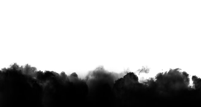 Thick dark billowing smoke rising from the bottom of this dramatic photograph creating an intense and mysterious visual effect with soft textures and heavy shadows perfect for a creative composition