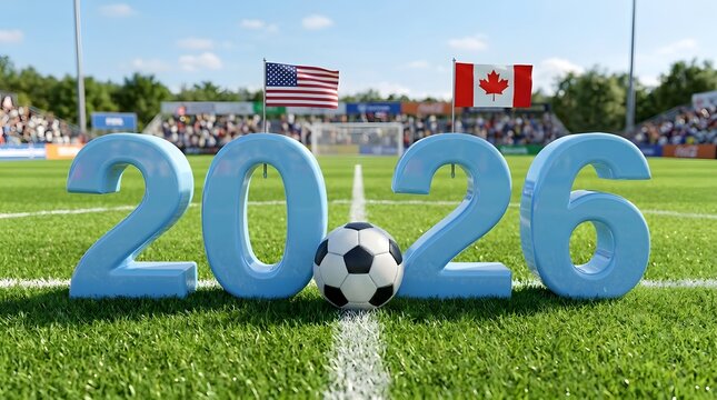 2026 fifa world cup concept with usa and canada flags and soccer ball