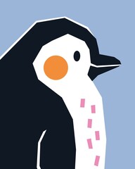 Cute Playful Penguin Illustration in Simple Graphic Style