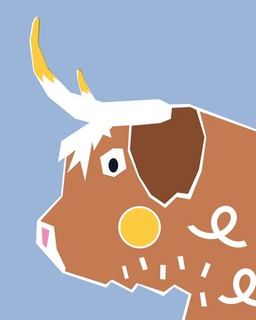 Cute Playful Yak Illustration in Simple Graphic Style