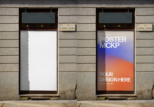 Mockup Of Customized Poster In Window