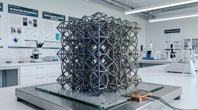 Shape-memory polymer lattice with iridescent 4D printed structure detail