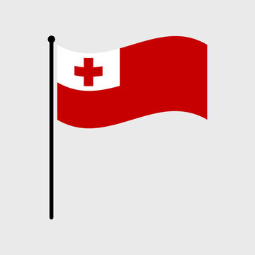 National flag of Tonga. Tonga flag computer digital vector illustration icon design. Fluttering flagpole flag.