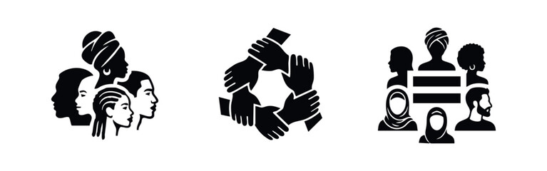 Obraz premium Diversity and Inclusion Icons Set with Multiethnic People and Teamwork