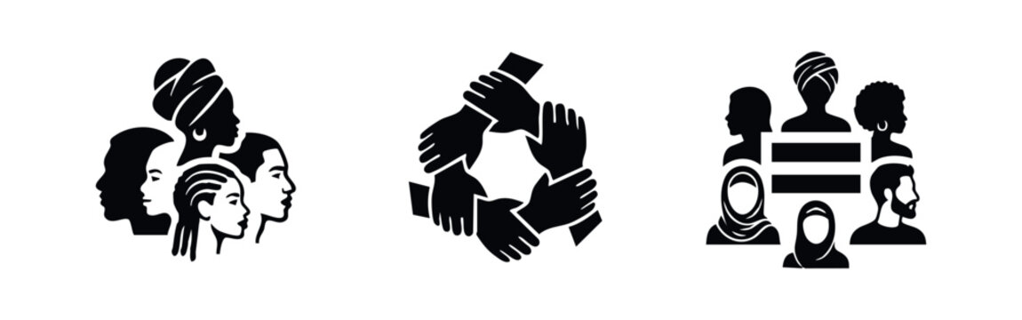 Diversity and Inclusion Icons Set with Multiethnic People and Teamwork