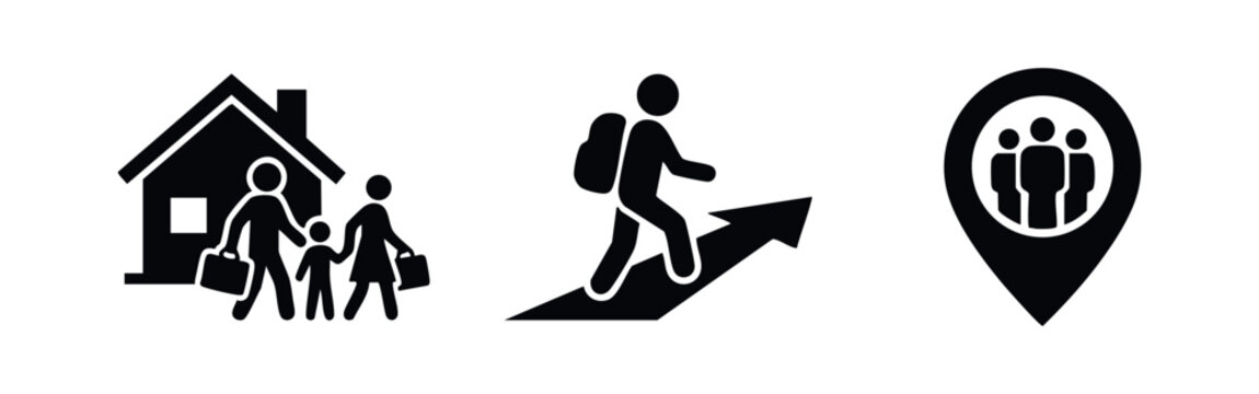 Migration and Community Relocation Icons - Moving Family and Progress
