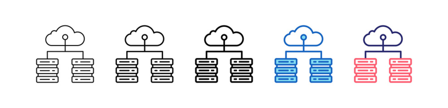 Data Center Icon In 5 Different Styles Set Collection.   