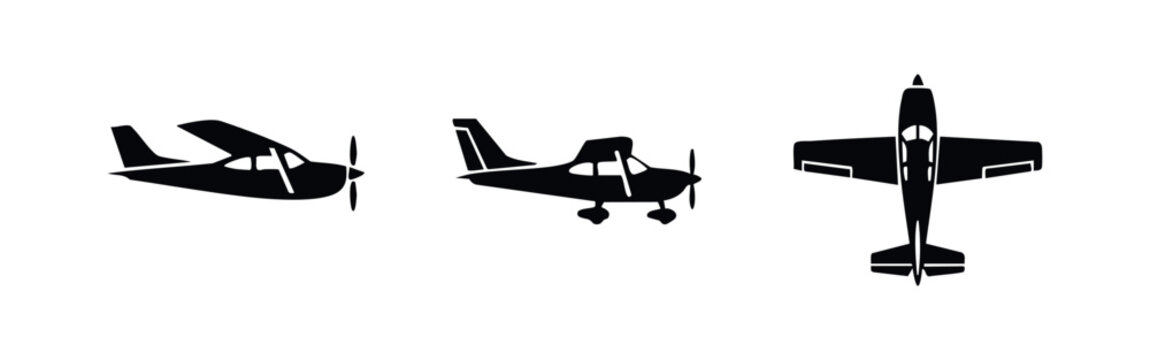 Small Propeller Plane Icons Set - Private Aviation and Light Aircraft