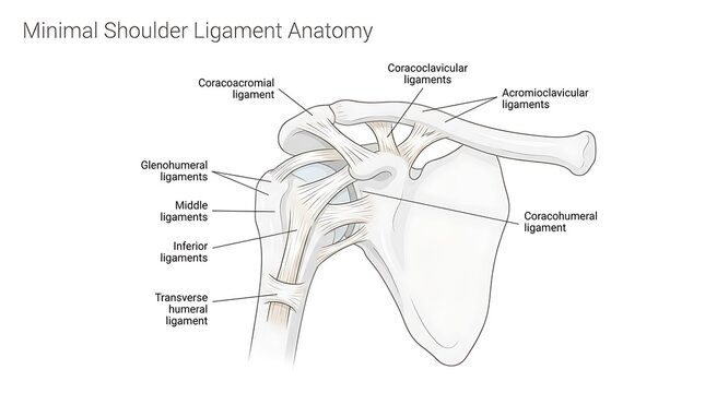 Detailed diagram of shoulder joint anatomy with rotator cuff
