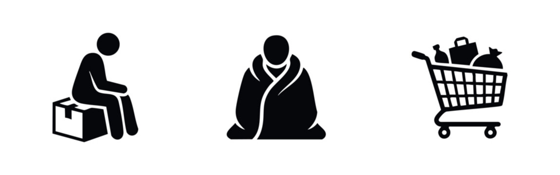 Homelessness Poverty and Social Issues Icons Set