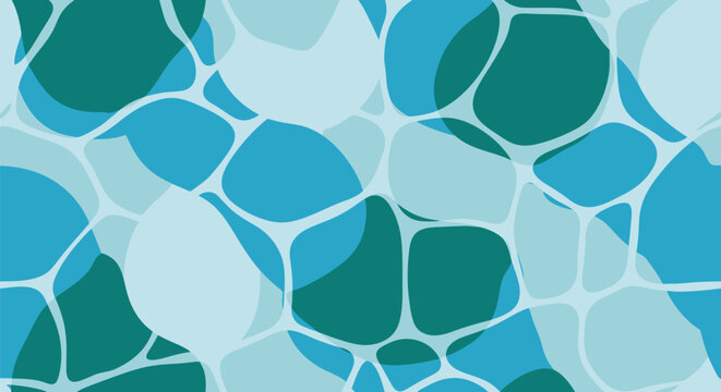 Abstract turquoise mosaic vector water texture background with ripple pattern and pool stone shapes