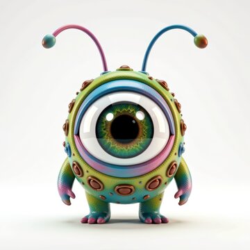 Cute One-Eyed Alien Creature with Antennae and Colorful Skin