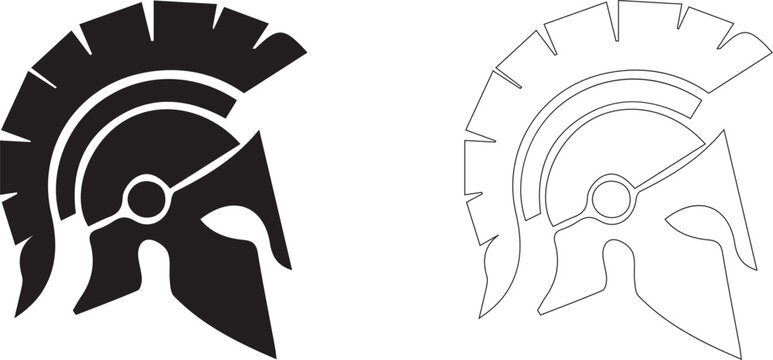 Ancient Greek Spartan helmet icon set representing warrior spirit, gladiator strength, and historical military armor.