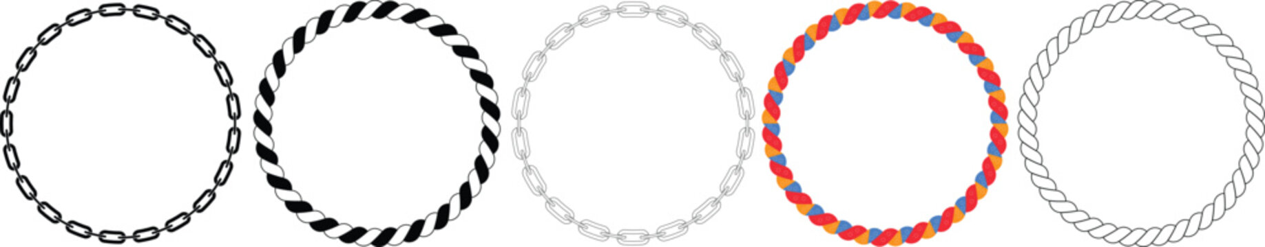 Vector chain and rope border frames on transparent background