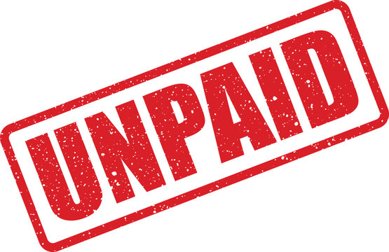 Crucial red UNPAID grunge rubber stamp effect on a stark white surface indicating overdue payment status and financial notice