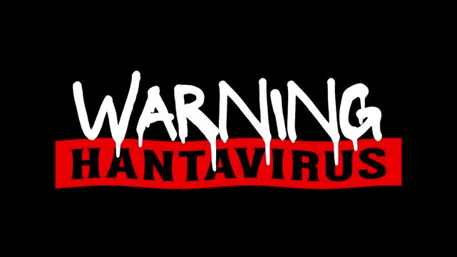 animated warning virus prohibition sign with hantavirus urban text. 4K video alpha channel background