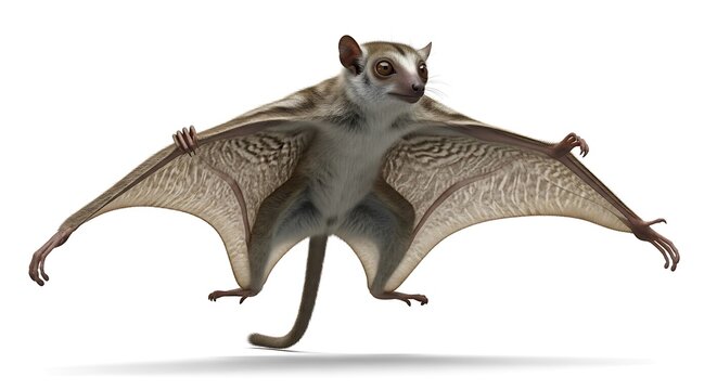Sunda flying lemur gliding with outstretched patagium detailed wildlife illustration on a white background